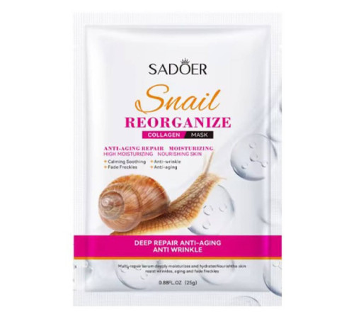 Тканинна маска для обличчя SADOER Snail Reorganize Collagen зволожуюча, поживна 25 г