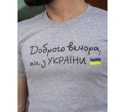 Футболки з патріотичними принтами Футболка чоловіча з принтом "Доброго Вечора ми з України" Intruder сіра