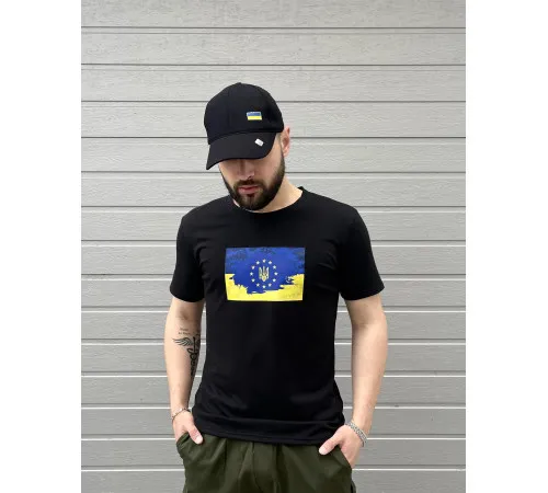 Футболки з патріотичними принтами Футболка з прапором UA та EU великий принт