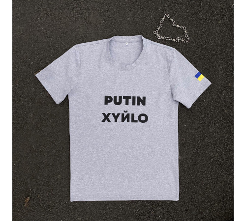 Футболки з патріотичними принтами Футболка чоловіча "Putin Xyйlo" Intruder сіра