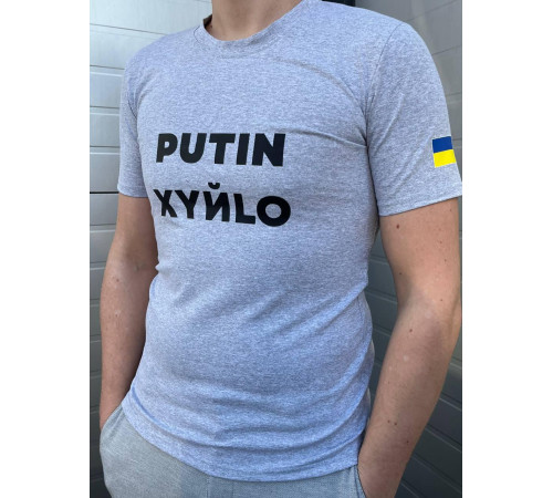 Футболки з патріотичними принтами Футболка чоловіча "Putin Xyйlo" Intruder сіра