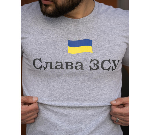 Футболки з патріотичними принтами Футболка чоловіча з прапором "Cлава ЗСУ" Intruder сіра
