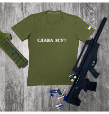 Футболки з патріотичними принтами Футболка Слава ЗСУ хакі