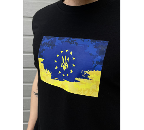 Футболки з патріотичними принтами Футболка з прапором UA та EU великий принт