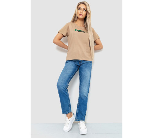 Футболка жіноча з принтом, колір бежевий, 221R3008-1