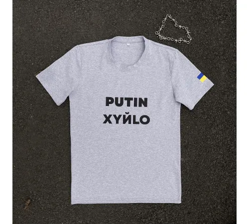 Футболки з патріотичними принтами Футболка чоловіча "Putin Xyйlo" Intruder сіра