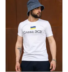 Футболки з патріотичними принтами Футболка Слава ЗСУ з прапором біла