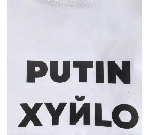Футболки з патріотичними принтами Футболка чоловіча "Putin Xyйlo" Intruder біла